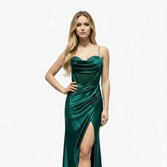 New Sheath Sleeveless Long Prom Dress w/ Pleated Sweetheart Neck TC TL3048L - Picture 1 of 9